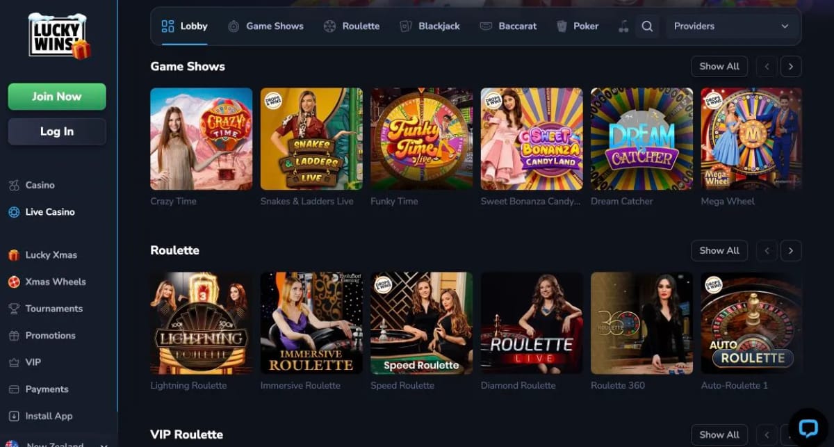 Jeux de casino en direct premium LuckyWins.